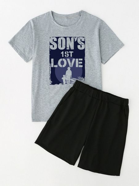 men letter & figure graphic tee & shorts a2bc#, Gray
men letter & figure graphic tee & shorts a2bc#, Gray