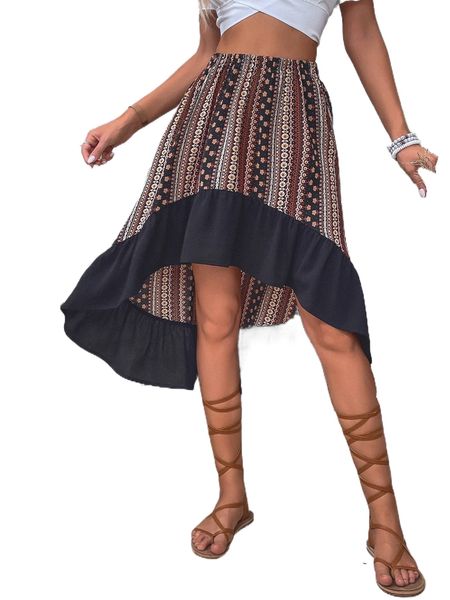 ditsy floral high low hem skirt h73b#, Black
ditsy floral high low hem skirt h73b#, Black