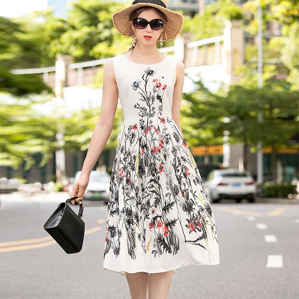 women's runway dress o neck sleeveless printed ruched draped high street fashion casual dresses vestidos, Black
women's runway dress o neck sleeveless printed ruched draped high street fashion casual dresses vestidos, Black