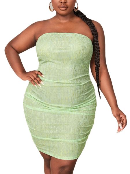 sxy plus ruched backless tube dress d5z8#, Black