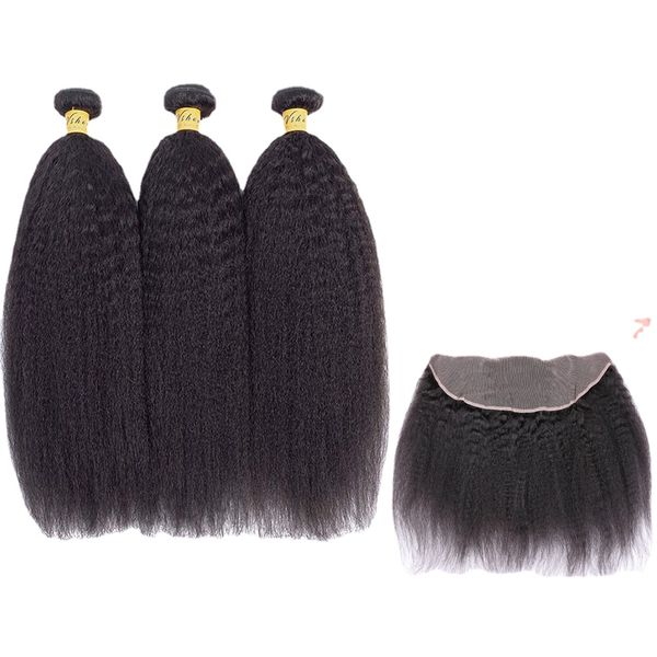 kinky straight hair 3 bundles with 13x4 lace frontal brazilian yaki remy hair pre pluck lace frontal closure with bundles, Black
kinky straight hair 3 bundles with 13x4 lace frontal brazilian yaki remy hair pre pluck lace frontal closure with bundles, Black