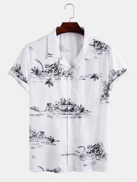 men landscape print patched pocket shirt q0kw#, White;black
men landscape print patched pocket shirt q0kw#, White;black