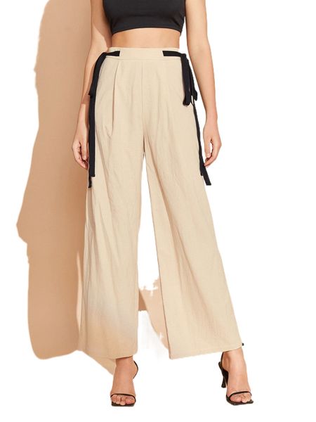 x sofyahsofar high waist knot side wide leg pants r5jg#, Black;white 
x sofyahsofar high waist knot side wide leg pants r5jg#, Black;white