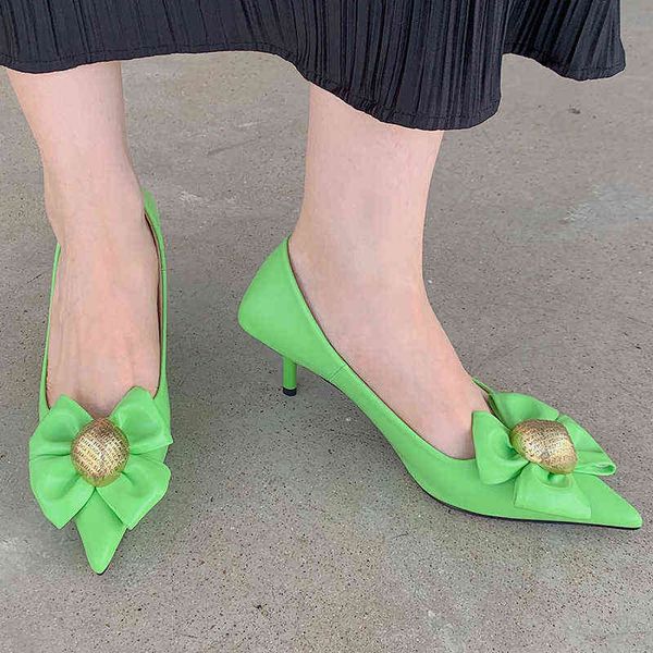 2022 spring new ladies pumps fashion shoes female pointed toe thin heels shoes butterfly-knot slip on sandals women pumps t220730, Black