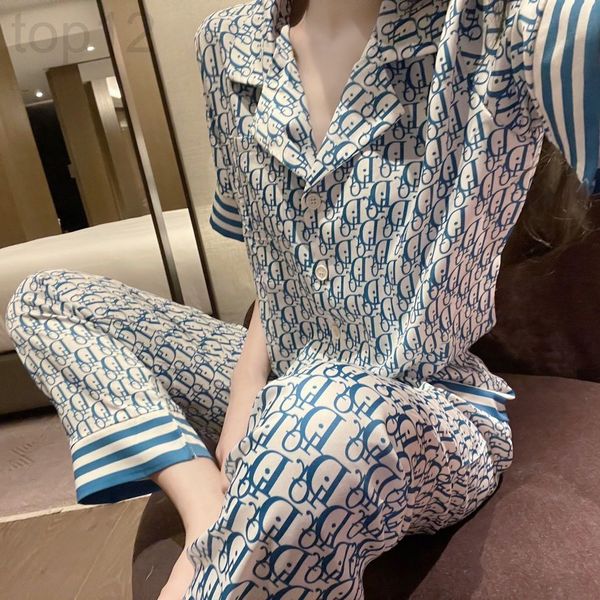 women's two piece pants designer blue letter printed short sleeved shirt casual pajama suit women's new fashion home clothes in su, White
women's two piece pants designer blue letter printed short sleeved shirt casual pajama suit women's new fashion home clothes in su, White