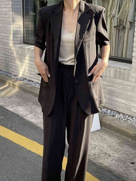 summer black blazer suits for women korean style two piece set short sleeve jacket high waist pants office lady 2 piece outfit j220813, White;black
summer black blazer suits for women korean style two piece set short sleeve jacket high waist pants office lady 2 piece outfit j220813, White;black