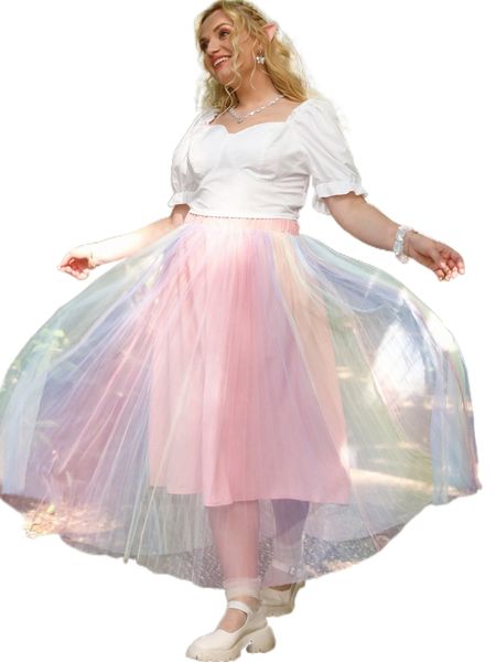 plus ombre mesh overlay skirt x0gg#, Black
