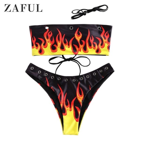 women laceup bandeau bikini set strapless swimsuit flame print grommets ladies swimwear string padded bathing suit 210621, White;black
women laceup bandeau bikini set strapless swimsuit flame print grommets ladies swimwear string padded bathing suit 210621, White;black