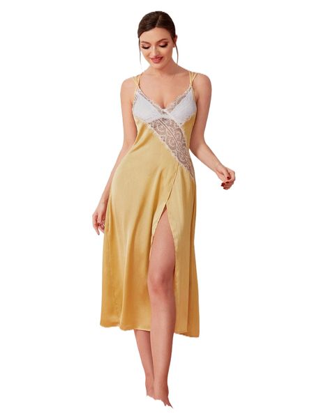 contrast eyelash lace crisscross back slit thigh cami nightdress b9yf#, Black;red
contrast eyelash lace crisscross back slit thigh cami nightdress b9yf#, Black;red
