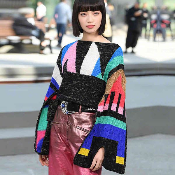 women's knits & tees yang mi's same style of small fragrance catwalk knitted sweater casual bat sleeve bifurcated cuff round neck, White
women's knits & tees yang mi's same style of small fragrance catwalk knitted sweater casual bat sleeve bifurcated cuff round neck, White