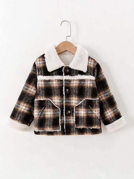 toddler boys tartan teddy lined overcoat she, Blue;gray