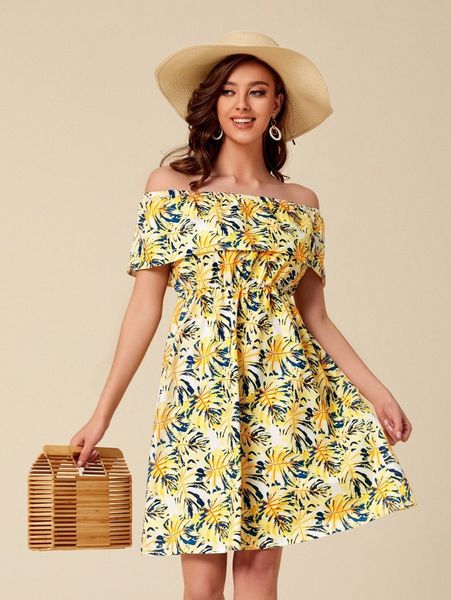 allover plants print off shoulder dress l0vb#, Black;gray
allover plants print off shoulder dress l0vb#, Black;gray