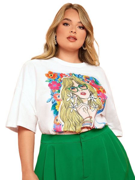 plus figure graphic drop shoulder tee o5c7#, Black
