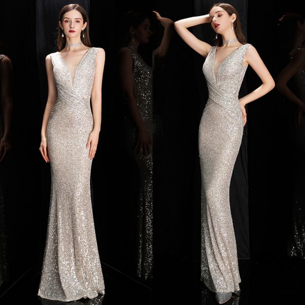 split sequins evening dress v neck mermaid prom dresses formal special occasion dress, Black;red
split sequins evening dress v neck mermaid prom dresses formal special occasion dress, Black;red