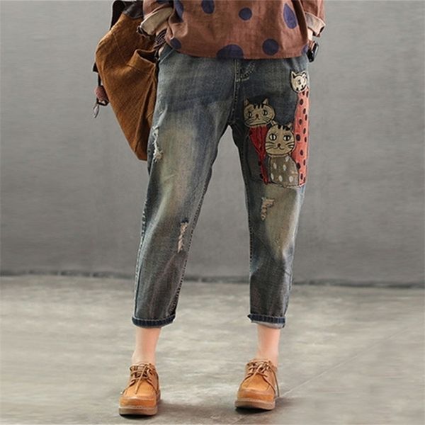 cysincos 2020 women spring fashion denim jeans vintage cartoon print female casual frayed pants with pockets straight trousers, Blue
cysincos 2020 women spring fashion denim jeans vintage cartoon print female casual frayed pants with pockets straight trousers, Blue
