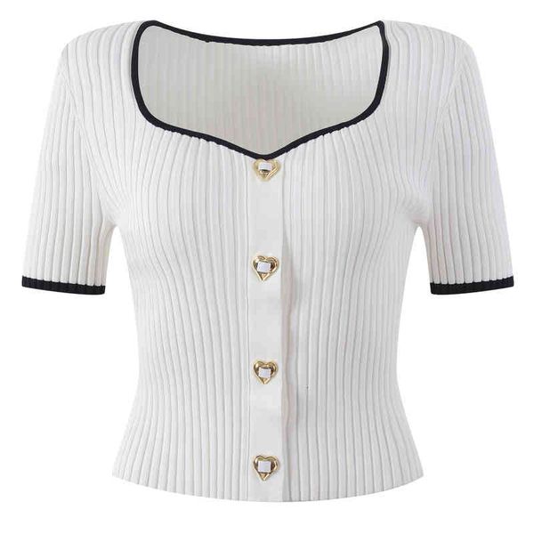 women's sweaters french temperament women's clothing spring and summer love letter button sweater slim fitting short sleeved o3ga, White;black
women's sweaters french temperament women's clothing spring and summer love letter button sweater slim fitting short sleeved o3ga, White;black