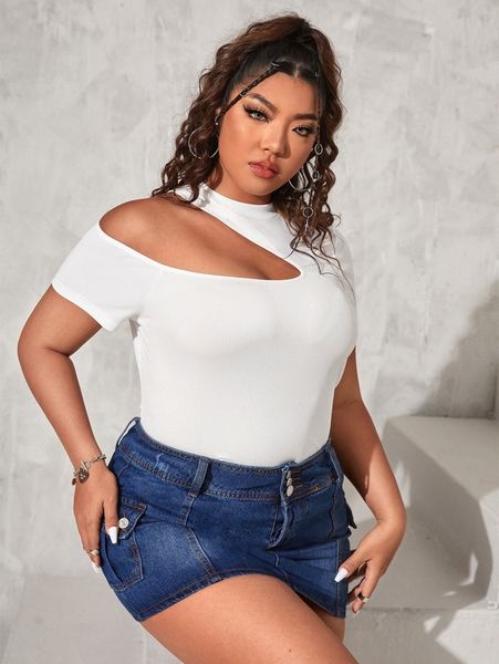 plus solid cut out rib knit tee g9zv#, Black
plus solid cut out rib knit tee g9zv#, Black