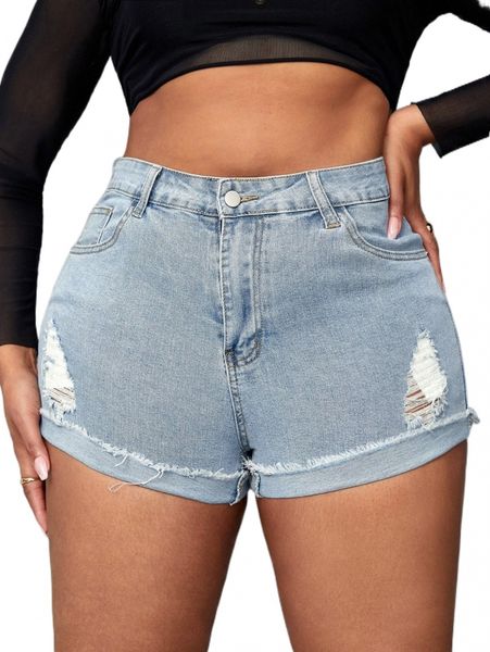 sxy plus ripped raw hem denim shorts o4zo#, White;black