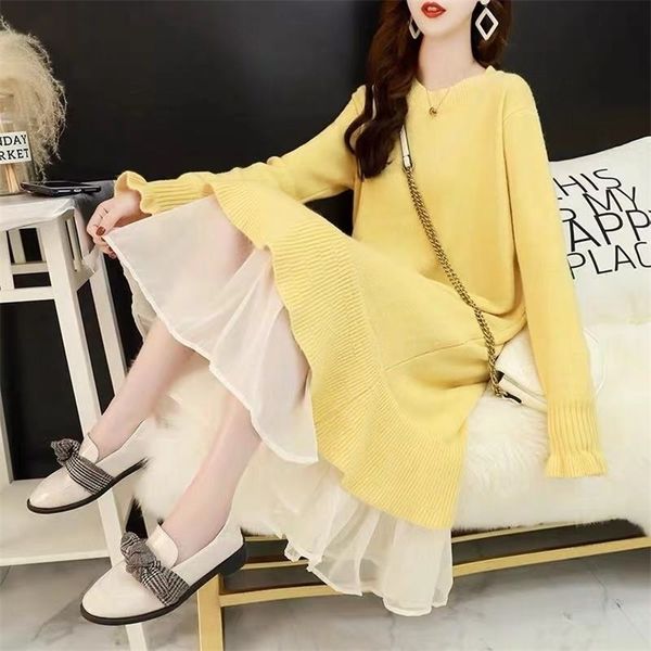 women 2020 long knitted women dresses flare sleeved solid mesh patchwork lady elegant party dresses fashion outwear lj201113, White;black
women 2020 long knitted women dresses flare sleeved solid mesh patchwork lady elegant party dresses fashion outwear lj201113, White;black