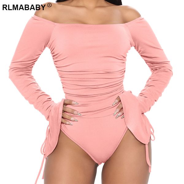 elegant women off shoulder flare bandage long sleeve pink bodysuit solid lace up folds office lady rompers bodysuit, Black;white
elegant women off shoulder flare bandage long sleeve pink bodysuit solid lace up folds office lady rompers bodysuit, Black;white
