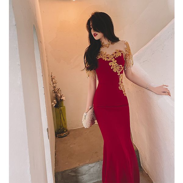 fishtail toast dress bride 2022 new summer wine red engagement evening dress high-grade tassel womens dress, White;black
fishtail toast dress bride 2022 new summer wine red engagement evening dress high-grade tassel womens dress, White;black