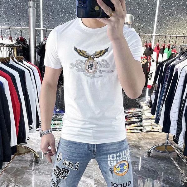 men's t-shirts designer mercerized cotton short sleeve t-shirt men's 2022 summer fashion brand ins heavy industry eagle drill half, White;black
men's t-shirts designer mercerized cotton short sleeve t-shirt men's 2022 summer fashion brand ins heavy industry eagle drill half, White;black