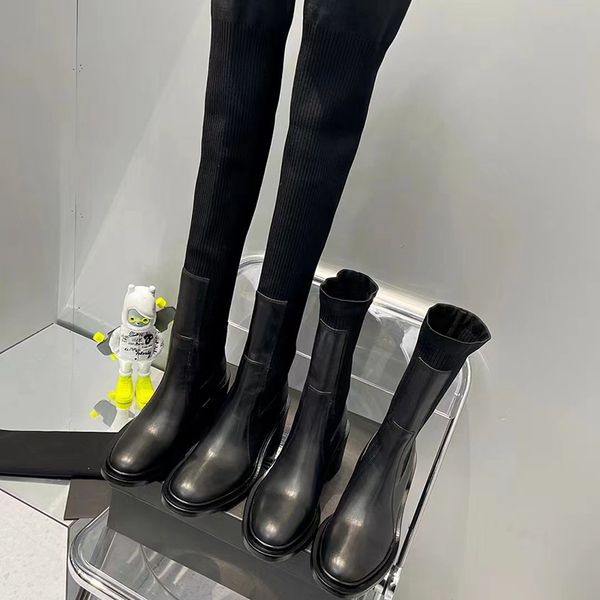 designer casual socks and boots women's fashion knitted elastic british style leather flat bottom thick heel medium cylinder motorcycle, Black
designer casual socks and boots women's fashion knitted elastic british style leather flat bottom thick heel medium cylinder motorcycle, Black