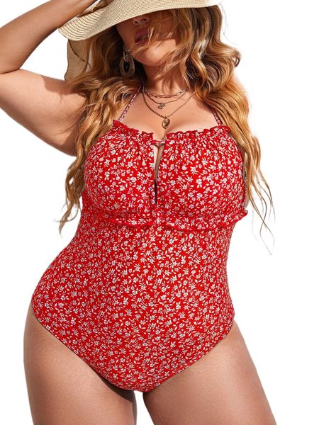 plus ditsy floral print lettuce trim one piece swimsuit 66rw#, White;black
plus ditsy floral print lettuce trim one piece swimsuit 66rw#, White;black