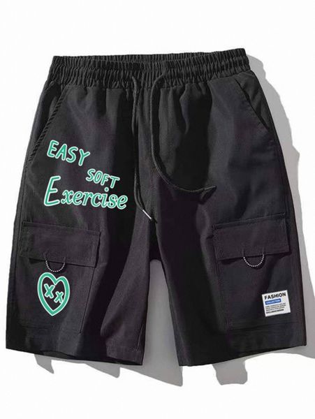 men heart print letter patched detail flap pocket drawstring shorts 84t8#, White;black
men heart print letter patched detail flap pocket drawstring shorts 84t8#, White;black