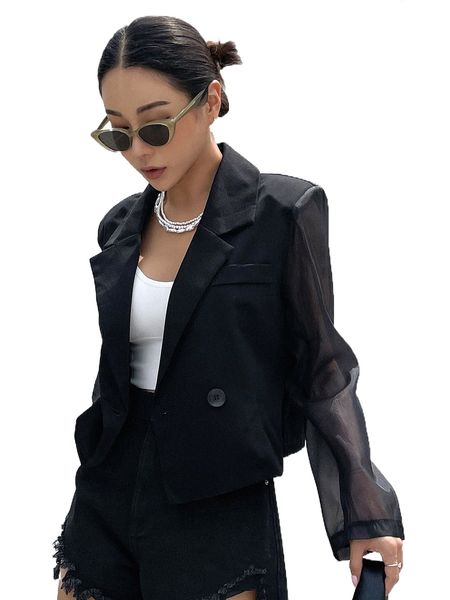 dazy contrast mesh button front blazer 55c0#, White