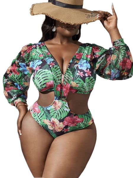 plus tropical print backless knot bishop sleeve one piece swimsuit m4sy#, White;black
plus tropical print backless knot bishop sleeve one piece swimsuit m4sy#, White;black