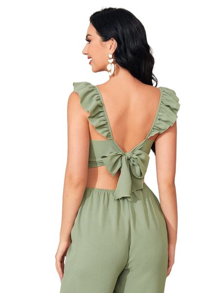 1pc cut out waist tie back ruffle straps jumpsuit g7fm#, Black;white 
1pc cut out waist tie back ruffle straps jumpsuit g7fm#, Black;white