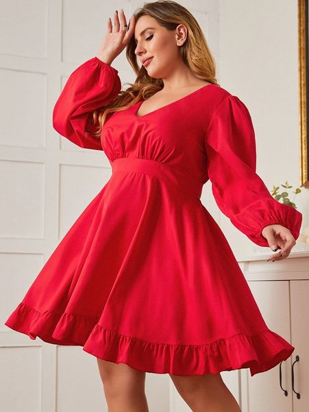 sbetro plus cut out tie back lantern sleeve ruffle hem dress i4oc#, Black
sbetro plus cut out tie back lantern sleeve ruffle hem dress i4oc#, Black