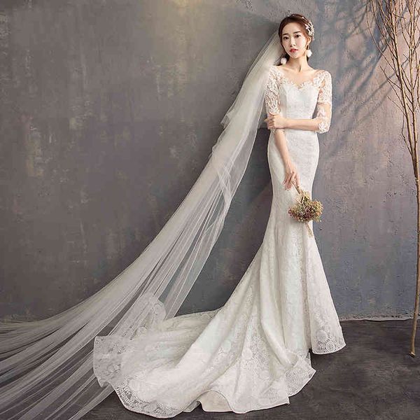 ball gown wedding dresses high grade fishtail wedding dress small tailed slim fit bride long sleeve main yarn simple temperament, White
ball gown wedding dresses high grade fishtail wedding dress small tailed slim fit bride long sleeve main yarn simple temperament, White