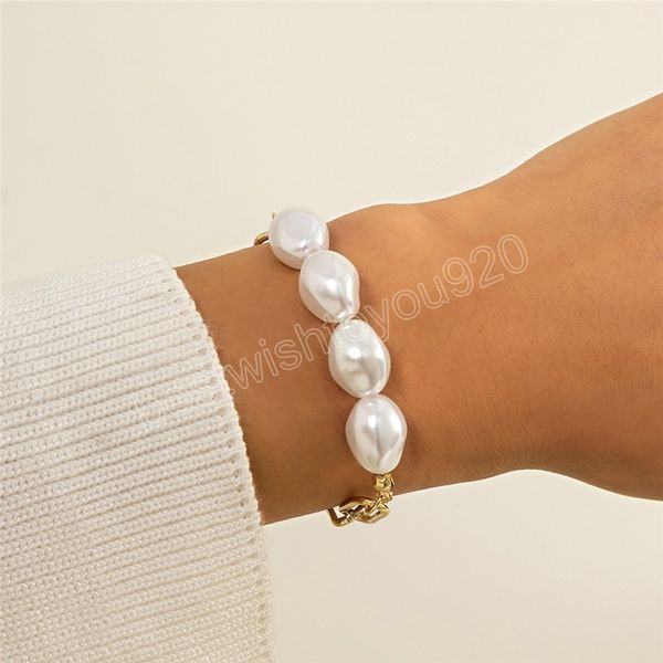 gold color imitation pearl chain bracelets for women irregular beaded couple pendants bangles hand jewelry gift, Golden;silver
gold color imitation pearl chain bracelets for women irregular beaded couple pendants bangles hand jewelry gift, Golden;silver