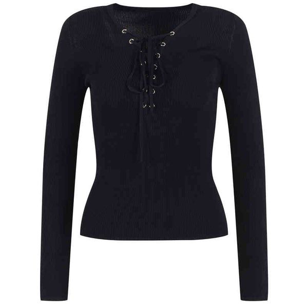 women's knits tees spring lace up slim knit fashionable v-neck black korean inside 9jks, White
women's knits tees spring lace up slim knit fashionable v-neck black korean inside 9jks, White
