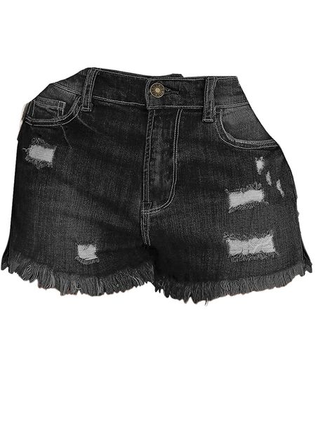 women's casual summer ripped washed distressed stretch denim jean shorts r9yd#, White;black