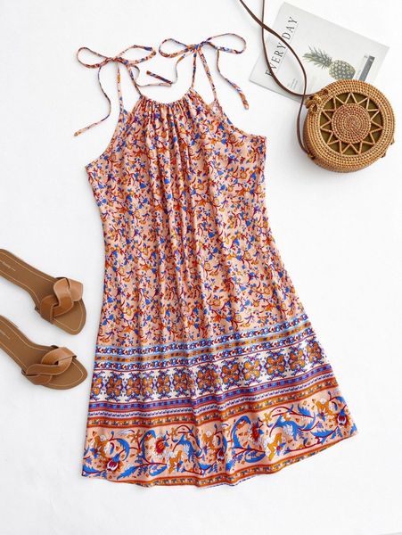 plus floral print knot shoulder cami dress l3vw#, Black 
plus floral print knot shoulder cami dress l3vw#, Black