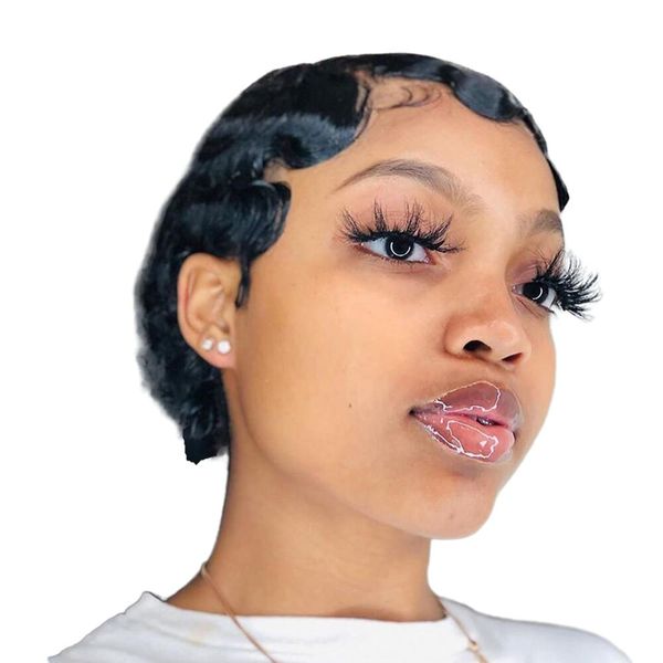 human hair for black women ocean wave full machine made wigs brazilian finger waves wig short pixie cut wigs glueless, Black;brown
human hair for black women ocean wave full machine made wigs brazilian finger waves wig short pixie cut wigs glueless, Black;brown