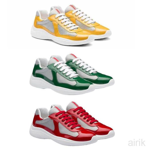 new america's cup bike fabric sneakers patent leather flat trainers rubber trim designer sneakers mesh lace-up nylon casual shoes trend, Black 
new america's cup bike fabric sneakers patent leather flat trainers rubber trim designer sneakers mesh lace-up nylon casual shoes trend, Black