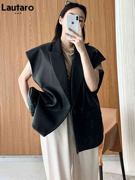 lautaro spring autumn loose black light soft faux leather vest women lapel elegant luxury designer sleeveless jacket fashion t220810
lautaro spring autumn loose black light soft faux leather vest women lapel elegant luxury designer sleeveless jacket fashion t220810
