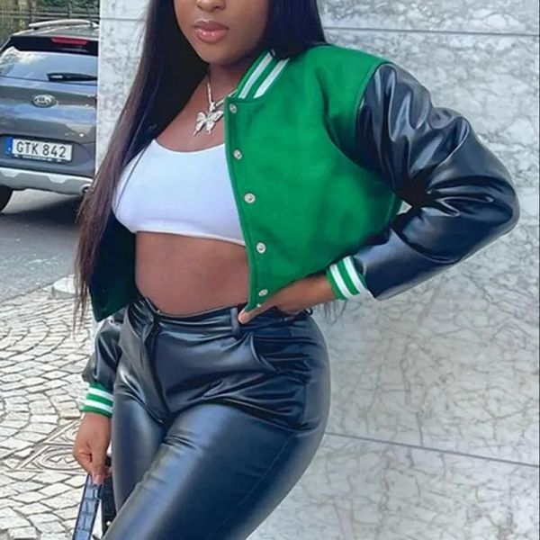 women's jackets autumn and winter new women's clothing single-breasted slim jacket pu stitching long-sleeved baseball uniform, Black;brown
women's jackets autumn and winter new women's clothing single-breasted slim jacket pu stitching long-sleeved baseball uniform, Black;brown