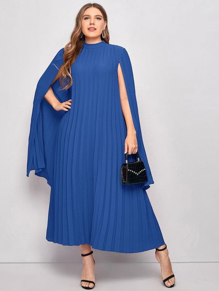 plus pleated solid cape dress c5kl#, Black
plus pleated solid cape dress c5kl#, Black