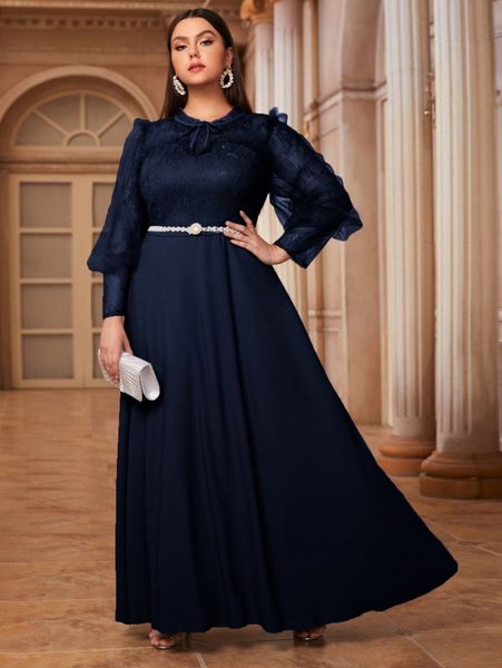 plus tie neck contrast mesh bishop sleeve dress without belt r3av#, Black
plus tie neck contrast mesh bishop sleeve dress without belt r3av#, Black