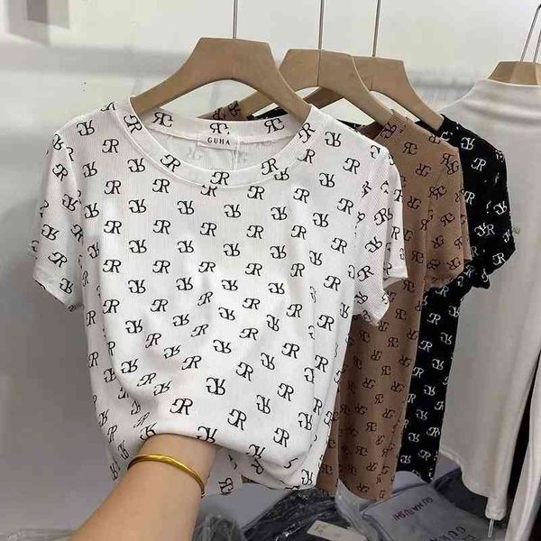 2022 summer new fashion letter foreign style slim fit short sleeve t-shirt bottoming shirt half, White
2022 summer new fashion letter foreign style slim fit short sleeve t-shirt bottoming shirt half, White