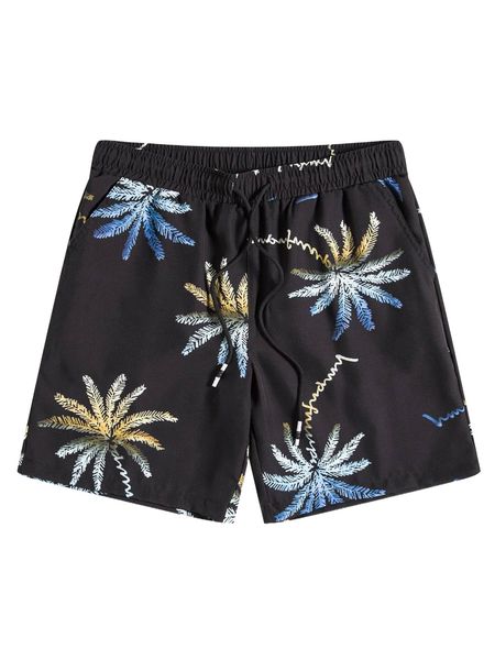 men tropical print drawstring waist shorts u7je#, White;black