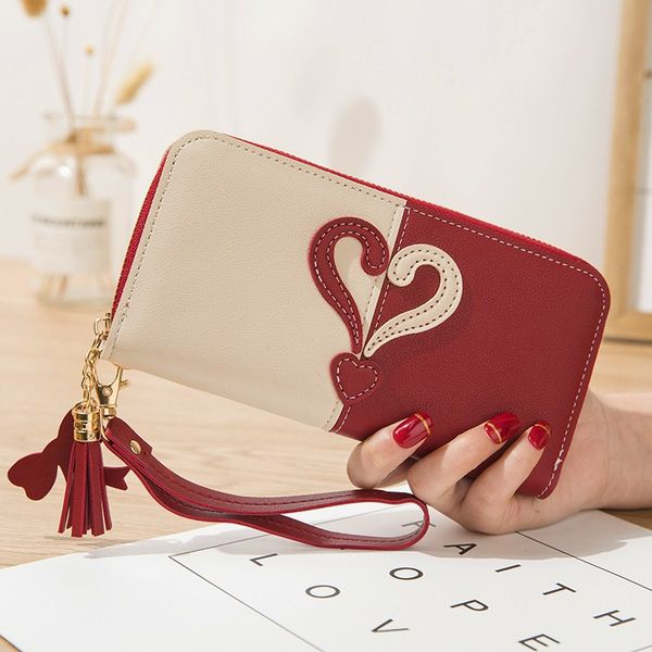 fashion women long color contrast heart wallets female wristband credit card holder ladies pu leather zipper coin purses clutch, Red;black
fashion women long color contrast heart wallets female wristband credit card holder ladies pu leather zipper coin purses clutch, Red;black