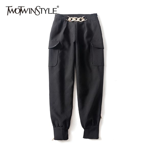 twotwinstyle casual cargo pants for women high waist patchwork chain large size loose trousers female autumn fashion 201228, Black;white
twotwinstyle casual cargo pants for women high waist patchwork chain large size loose trousers female autumn fashion 201228, Black;white