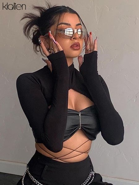 fashion casual long sleeve turtleneck with leather camisole two piece t shirt autumn new black streetwear clubwear, White
fashion casual long sleeve turtleneck with leather camisole two piece t shirt autumn new black streetwear clubwear, White