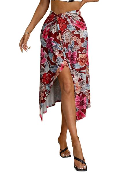 sxy floral wrap hem skirt b7me#, Black